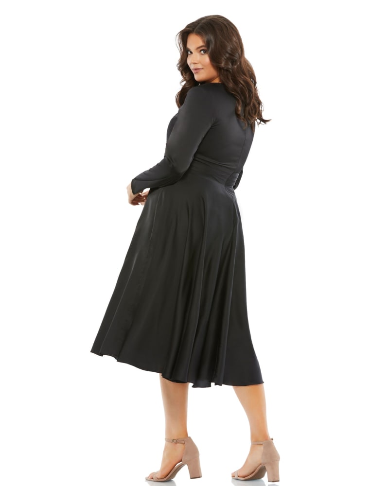 Satin Long Sleeve Sweetheart Flowy Midi Dress BLACK